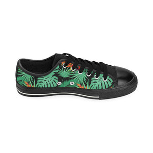 heliconia flower palm monstera leaves black backgr Men's Low Top Canvas Shoes Black
