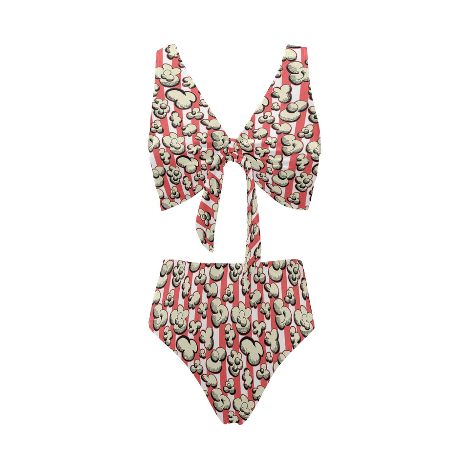 Popcorn Pattern Print Design 05 Chest Bowknot High Waisted Bikini Swimsuit