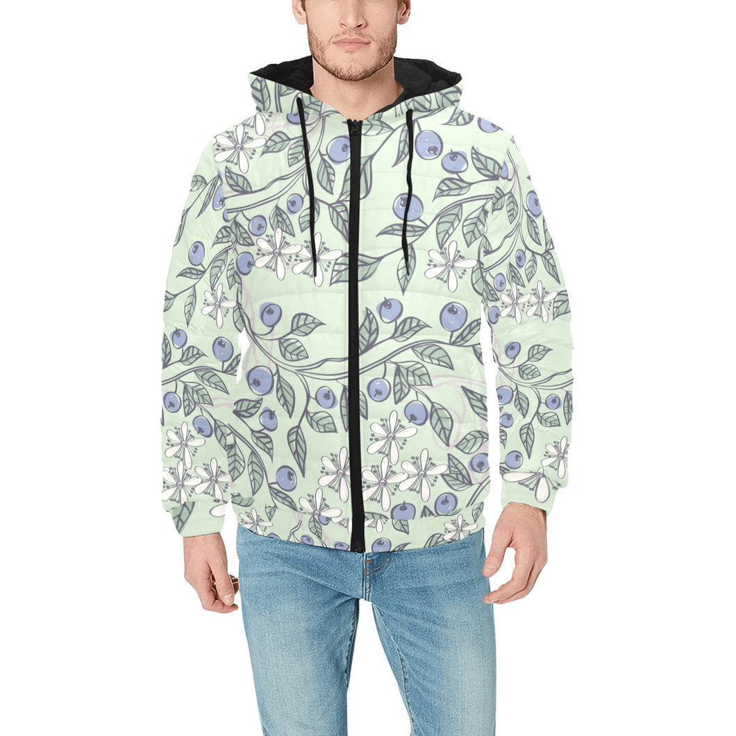 hand drawn blueberry pattern Men's Padded Hooded Jacket