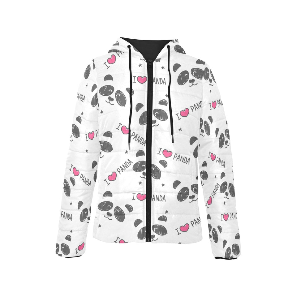 Hand Drawn faces of pandas pattern Women's Padded Hooded Jacket