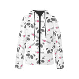 Hand Drawn faces of pandas pattern Women's Padded Hooded Jacket