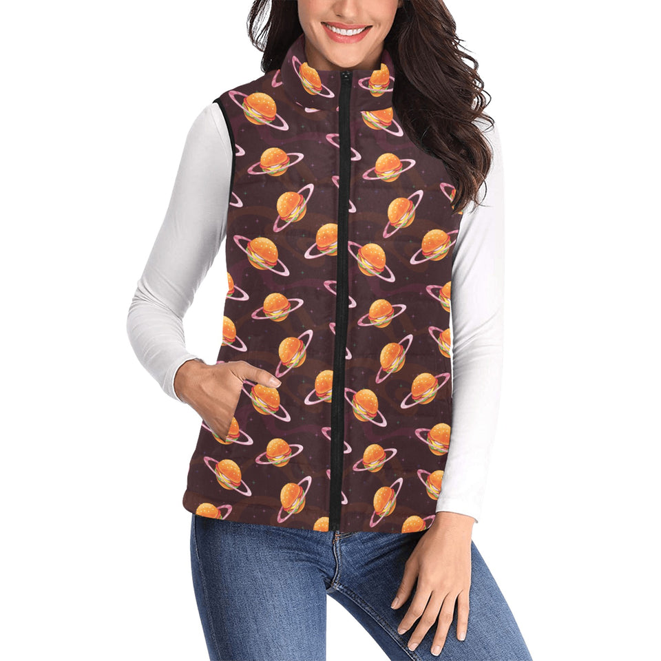 Hamburger Pattern Print Design 05 Women's Padded Vest