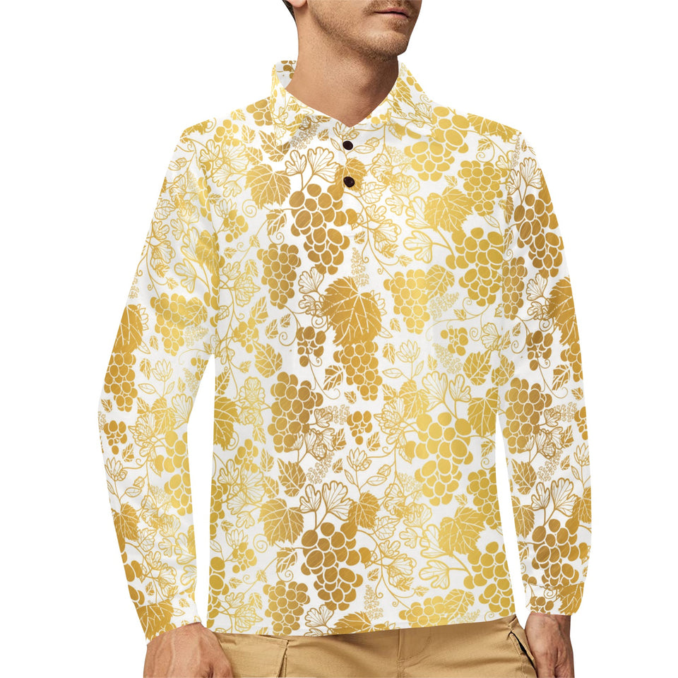 Gold grape pattern Men's Long Sleeve Polo Shirt