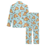 Hand drawn pizza blue background Men's Long Pajama Set
