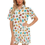 Colorful american football ball pattern Women's V-Neck Short Pajama Set
