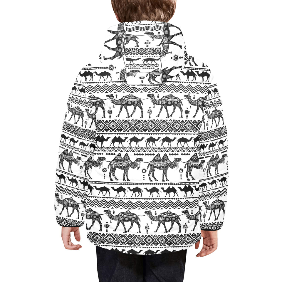 Camel polynesian tribal pattern Kids' Boys' Girls' Padded Hooded Jacket