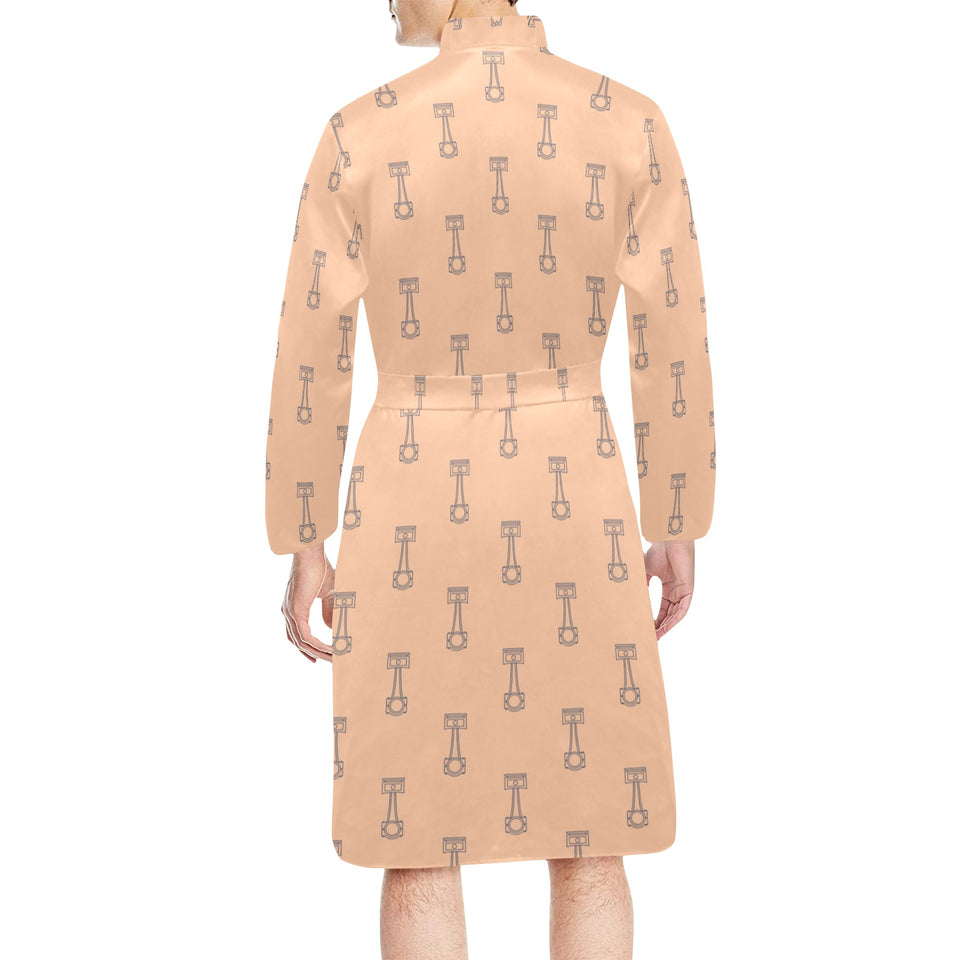 Engine Piston Cream Background Pattern Design 04 Men's Long Sleeve Belted Night Robe