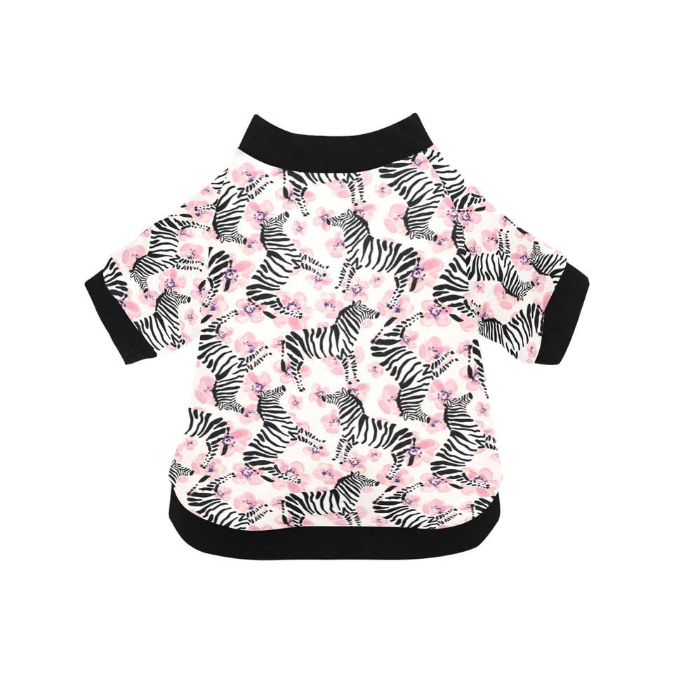 Zebra pink flower background All Over Print Pet Dog Round Neck Fuzzy Shirt