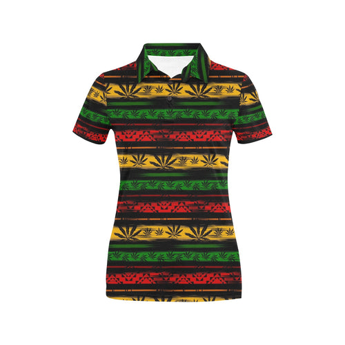 Canabis Marijuana Weed Pattern Print Design 04 Women's All Over Print Polo Shirt