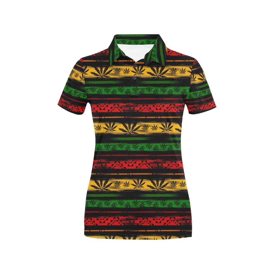 Canabis Marijuana Weed Pattern Print Design 04 Women's All Over Print Polo Shirt