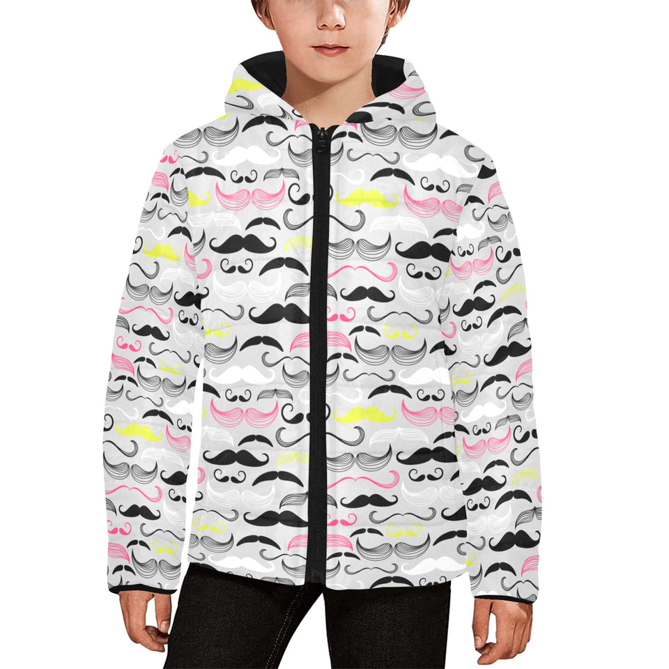 Mustache Beard Pattern Print Design 02 Kids' Boys' Girls' Padded Hooded Jacket