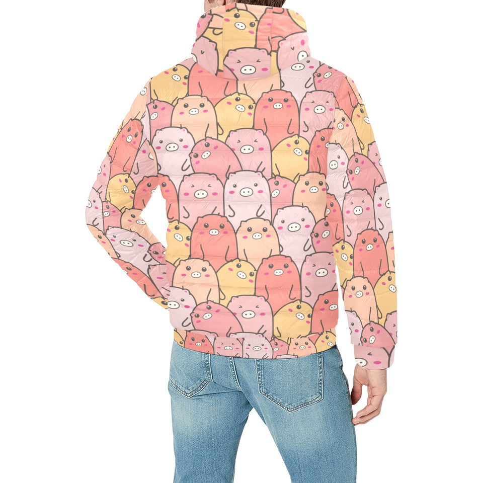 Pig Pattern Print Design 04 Men's Padded Hooded Jacket
