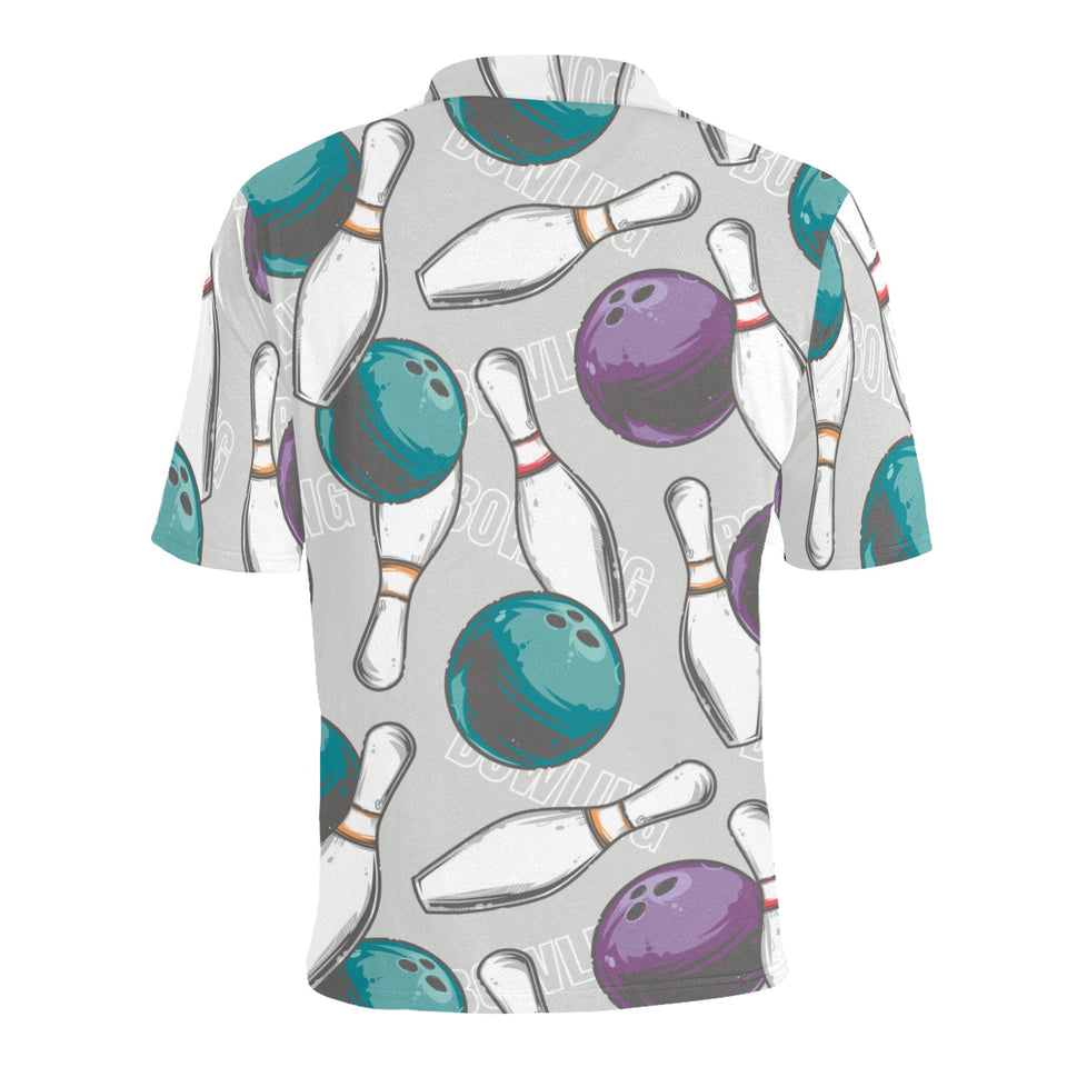 Bowling ball and pin gray background Men's All Over Print Polo Shirt