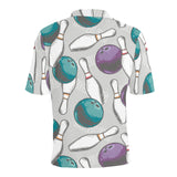 Bowling ball and pin gray background Men's All Over Print Polo Shirt