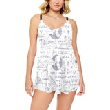 Math Pattern Print Design 03 Chest Sexy Pleated Two Piece Swim Dress