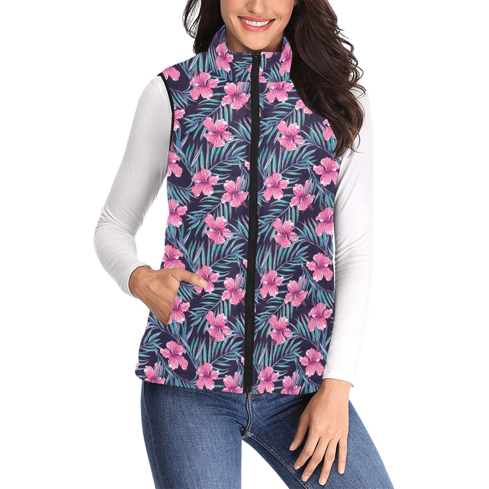 Hibiscus Pattern Print Design 05 Women's Padded Vest