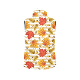 Maple leaf oak leaf acorns beige striped backgroun Women's Padded Vest