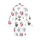 French bulldog cup paw pattern Women's Long Sleeve Belted Night Robe
