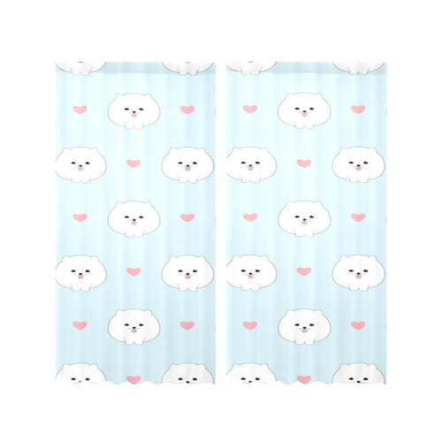 White cute pomeranian pattern Gauze Curtain
