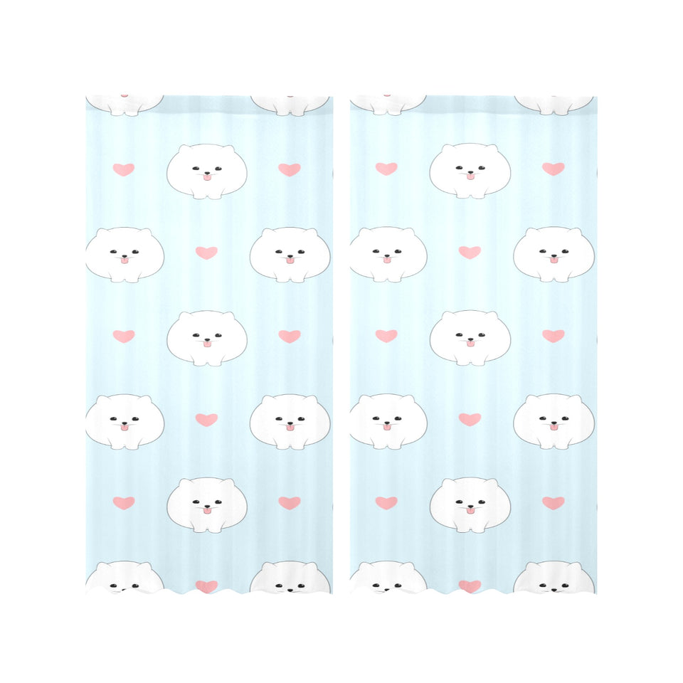 White cute pomeranian pattern Gauze Curtain