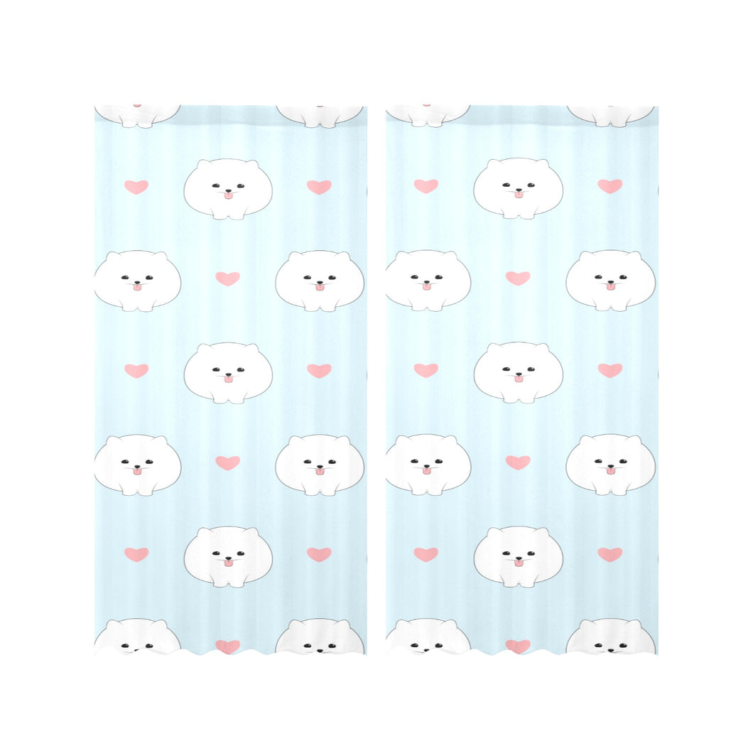 White cute pomeranian pattern Gauze Curtain