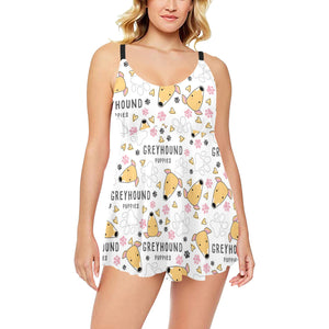 Greyhound Pattern Print Design 03 Chest Sexy Pleated Two Piece Swim Dress