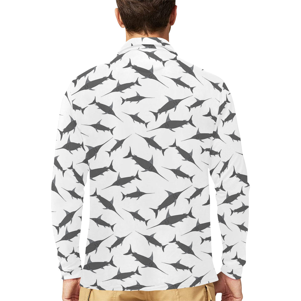 Swordfish Pattern Print Design 04 Men's Long Sleeve Polo Shirt