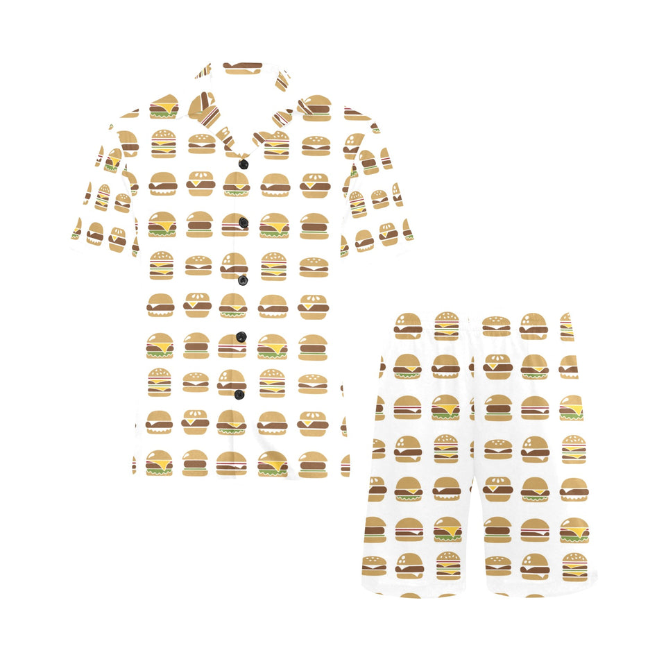 Hamburger Pattern Print Design 02 Men's V-Neck Short Pajama Set