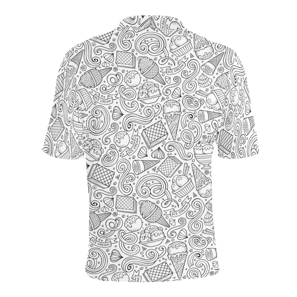 Cartoon hand drawn ice cream black white Men's All Over Print Polo Shirt