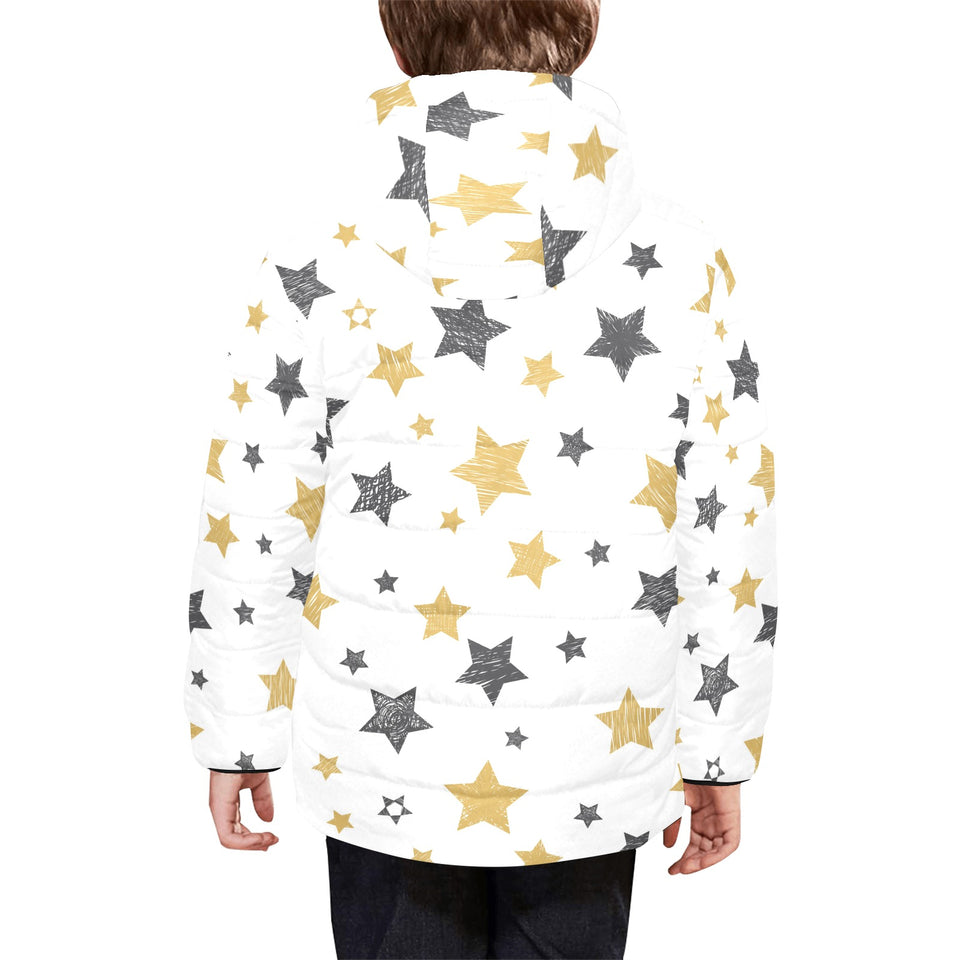 hand drawn gold black star pattern Kids' Boys' Girls' Padded Hooded Jacket