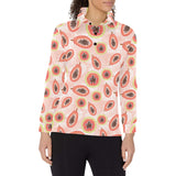 papaya leaves pattern Women's Long Sleeve Polo Shirt