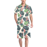 heliconia flowers, palm and monstera leaves Men's V-Neck Short Pajama Set