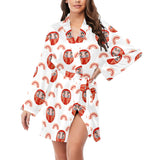 Daruma japanese wooden doll design pattern Women's Long Sleeve Belted Night Robe