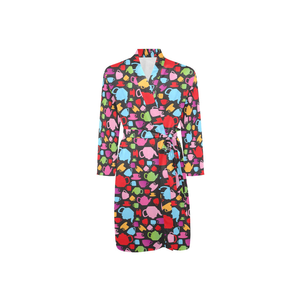 Tea pots Pattern Print Design 01 Men's Long Sleeve Belted Night Robe