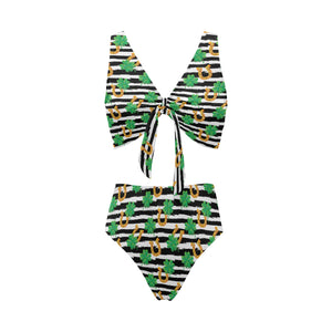 Horseshoes Pattern Print Design 01 Chest Bowknot High Waisted Bikini Swimsuit