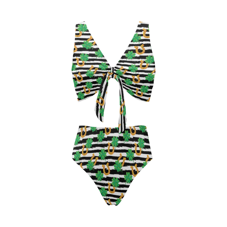 Horseshoes Pattern Print Design 01 Chest Bowknot High Waisted Bikini Swimsuit