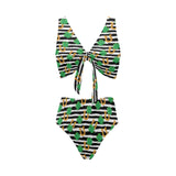 Horseshoes Pattern Print Design 01 Chest Bowknot High Waisted Bikini Swimsuit
