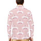 White swan and flower love pattern Men's Long Sleeve Polo Shirt