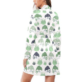 Chameleon lizard succulent plant pattern Women's Long Sleeve Belted Night Robe