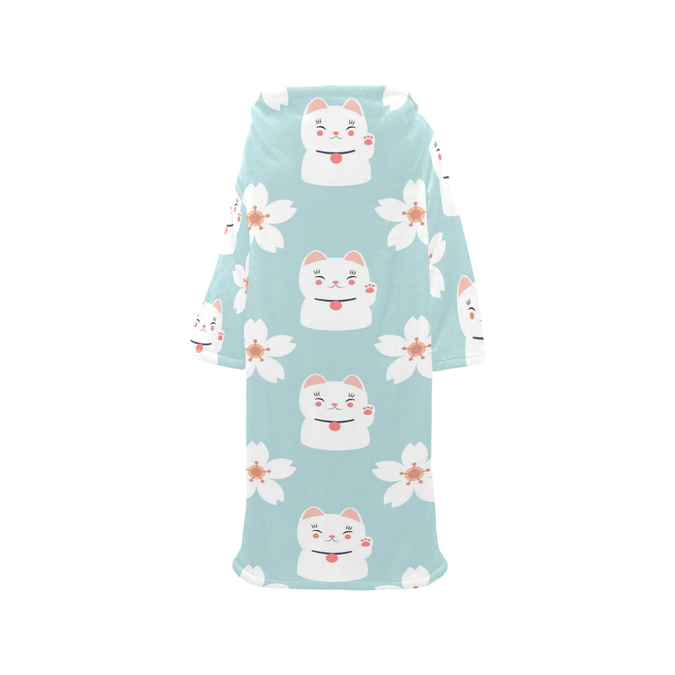 Maneki neko cat sakura Blanket Robe with Sleeves