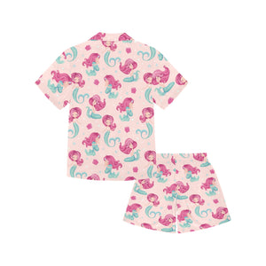 Cute little mermaid pattern Kids' Boys' Girls' V-Neck Short Pajama Set