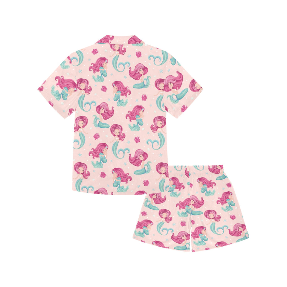 Cute little mermaid pattern Kids' Boys' Girls' V-Neck Short Pajama Set