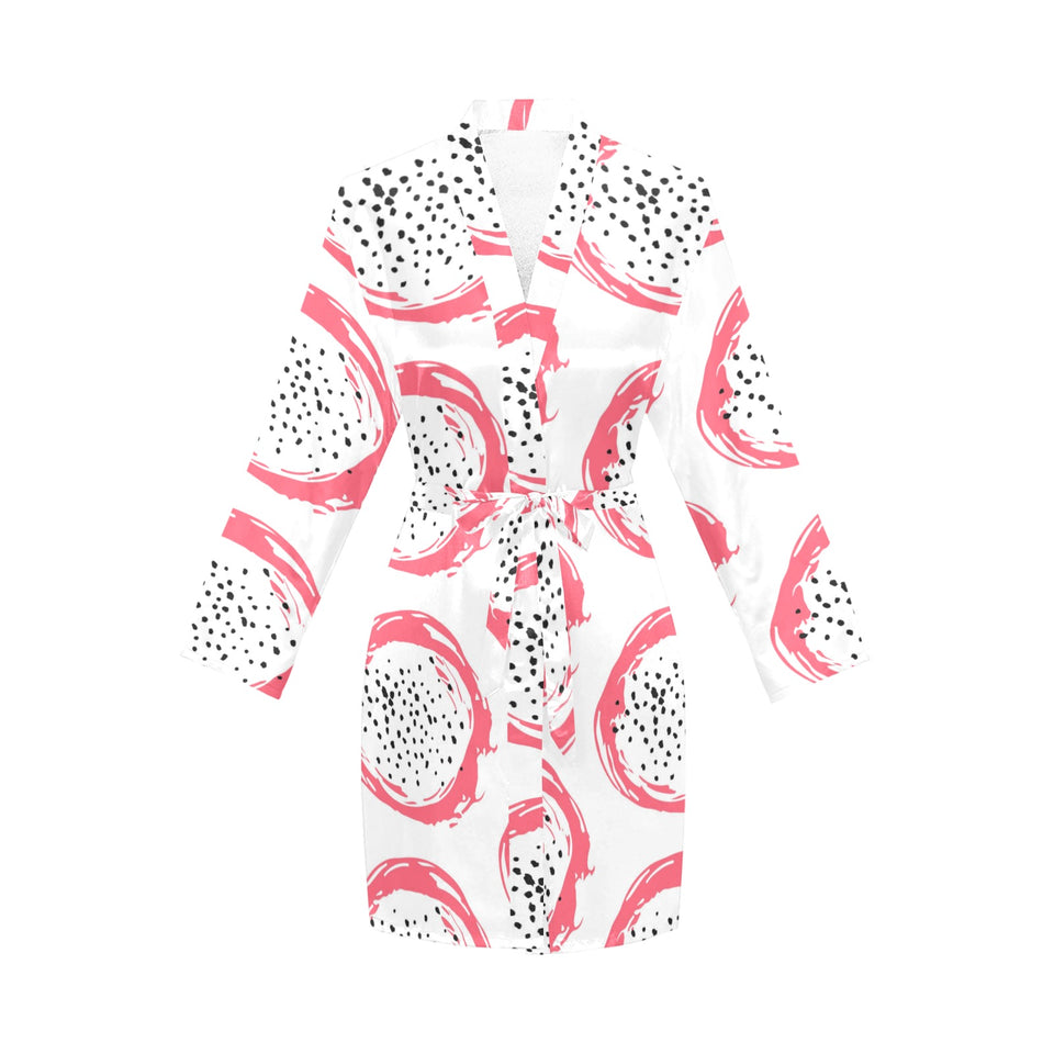 Hand drawn dragon fruit Women's Long Sleeve Belted Night Robe