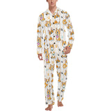 Cute dog corgi striped background pattern Men's Long Pajama Set