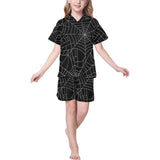 Spider web pattern Black background white cobweb Kids' Boys' Girls' V-Neck Short Pajama Set