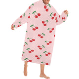 cherry pattern pink background Blanket Robe with Sleeves