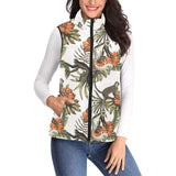 Monkey red hibiscus flower palm leaves floral patt Women's Padded Vest