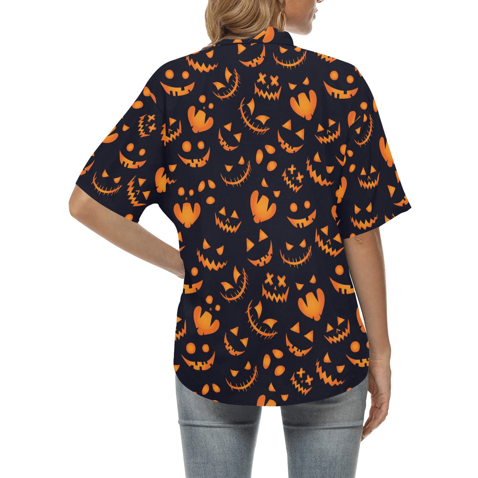 Halloween pattern Pumpkin background Women's All Over Print Hawaiian Shirt