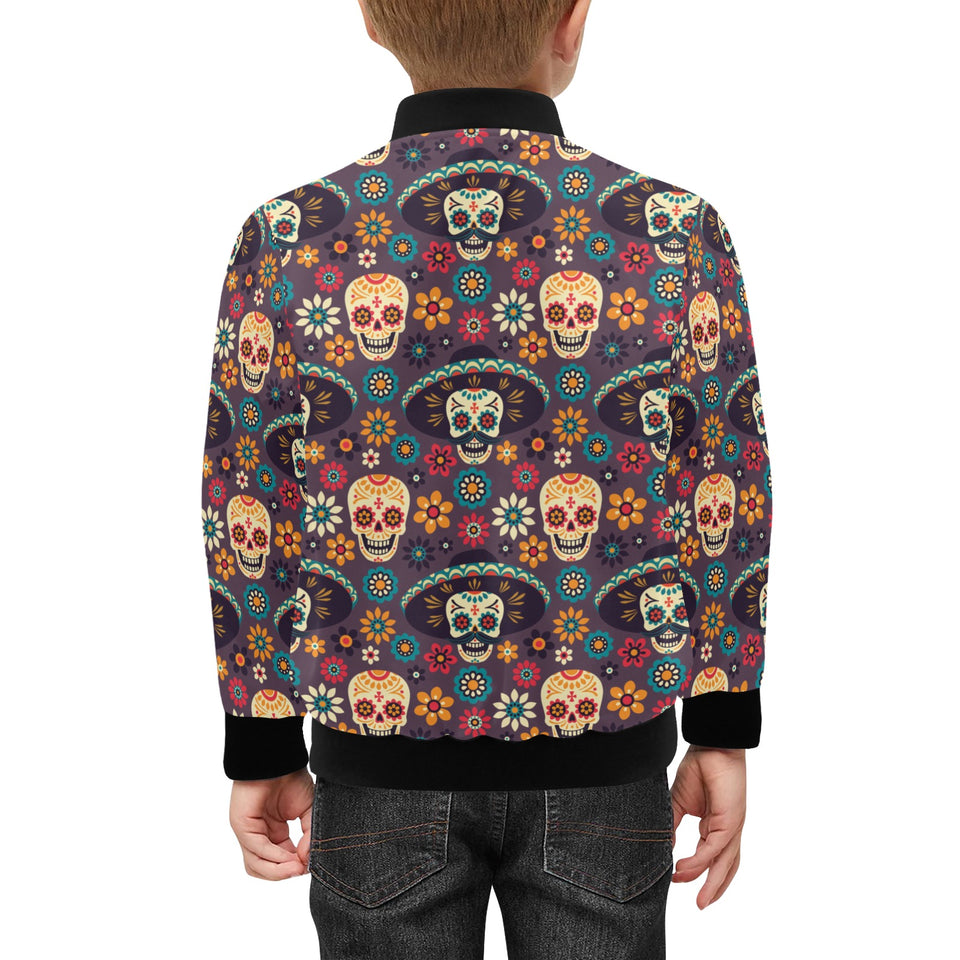 Sugar skulls flower maxican pattern Kids' Boys' Girls' Bomber Jacket