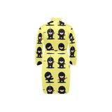 Cute ninja yellow background Men's Long Sleeve Belted Night Robe